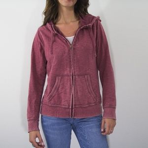 Burgundy zip up hoodie sweater rustic faded look